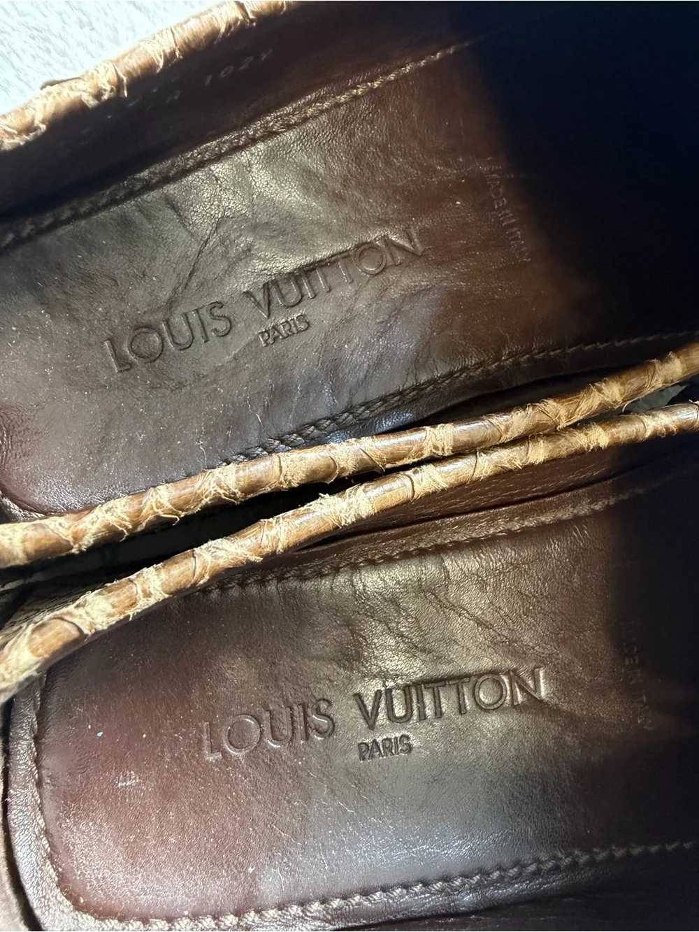 $1,995 Louis Vuitton Genuine Exotic Python Snake Skin Silver Buckle Loafers 8.5